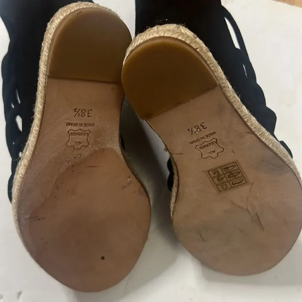 JEAN MICHEL CAZABAT ESPADRILLES WEDGE PLATFORM BLACK‎ SUEDE SHOES SIZE 38 1/2
